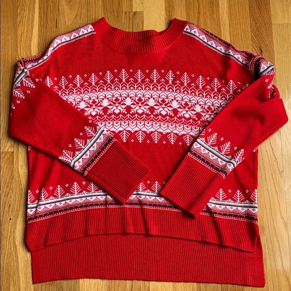 Tommy Hilfiger Red Festive Sweater with White Patterns